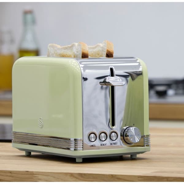 Retro Set Petit-Déjeuner Vattenkokare 1,8L Trådlös, Brödrost för 2 Stora Skivor SWAN STP7050GNEU 850W Grön 57966