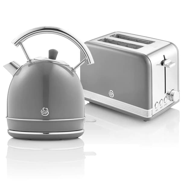 Retro frukostset - SWAN - Brödrost med 2 skivor och 1,8 L sladdlös vattenkokare - Grå