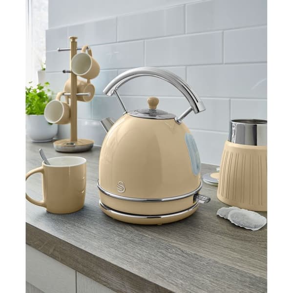 Retro Set Petit-Déjeuner Vattenkokare 1,8L Trådlös, Brödrost 2 Stora Skivor SWAN STP7050CNEU 850W Grädde 57942