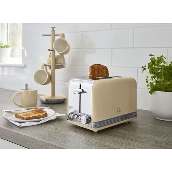 Retro Set Petit-Déjeuner Vattenkokare 1,8L Trådlös, Brödrost 2 Stora Skivor SWAN STP7050CNEU 850W Grädde 57942