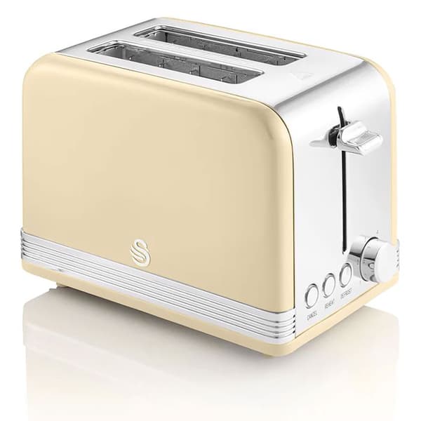 Retro Set Petit-Déjeuner Vattenkokare 1,8L Trådlös, Brödrost 2 Stora Skivor SWAN STP7050CNEU 850W Grädde 57942