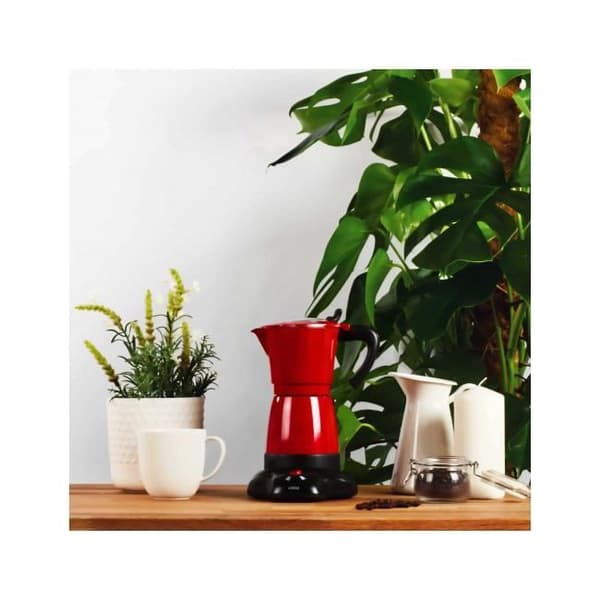 Elektrisk italiensk kaffebryggare - Ej specificerad - 6 koppar - Röd - 18,3 cm - Avtagbar tank