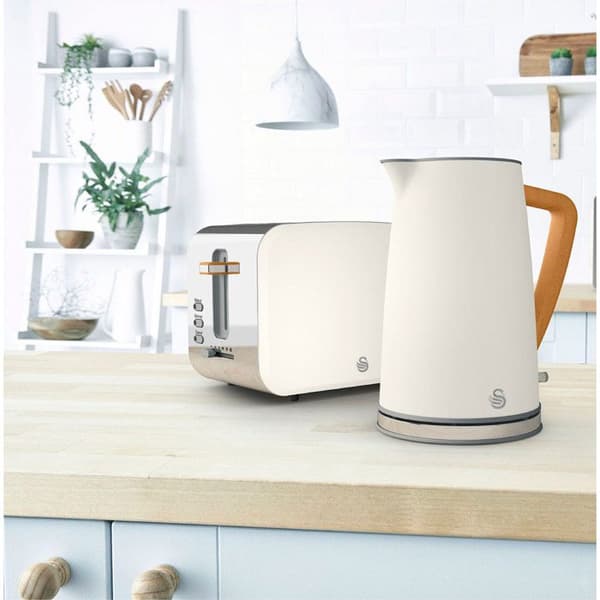 Set frukostmaskiner Vattenkokare utan sladd 1,7 L brödrost 2 Nordic Grön SWAN STP2090WHTNEU 2200W Vit 44379