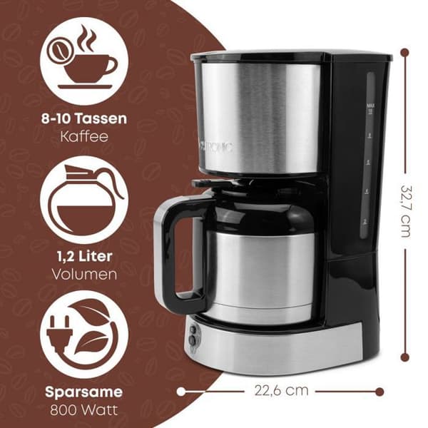 Clatronic KA 3805 Edelstahl-schwarz Kaffebryggare i rostfritt stål Antal koppar=10 värmebeständig kanna