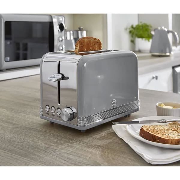 Retro frukostset - SWAN - 1,8 l vattenkokare, 2-skivors brödrost, 20 l mikrovågsugn - grå