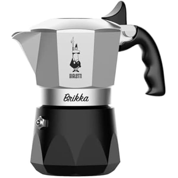 Bialetti New Brikka 2023, Moka-kanna, den enda kaffebryggaren som kan göra krämig espresso, 2 koppar, aluminium och svart
