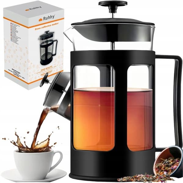 Kaffe/te-infuser - RUHHY - 24565 - 1 liter - Borosilikatglas - Filterpistol i rostfritt stål