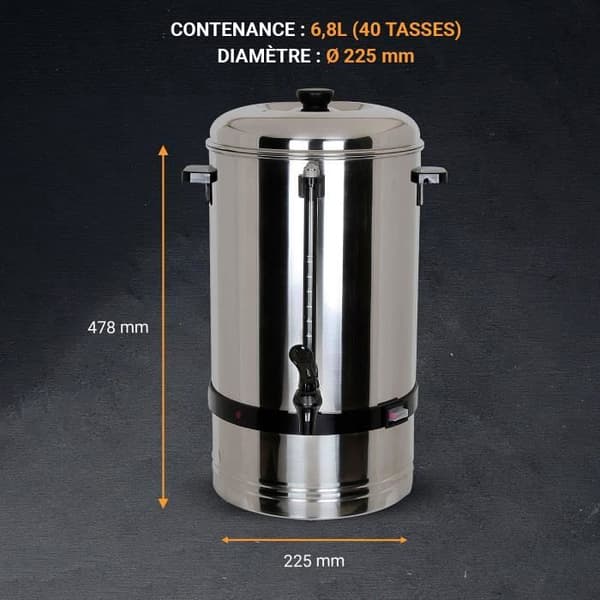 Perkolator 6,5 liter - Saro - Inox - Droppfri kran - Nivåindikator - 40 koppar
