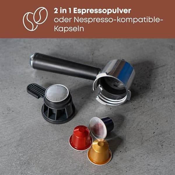 ProfiCook® Espressomaskin 2 i 1 för kaffepulver och kompatibla Nespresso-kapslar - Kaffefiltermaskin 20 bar - med system