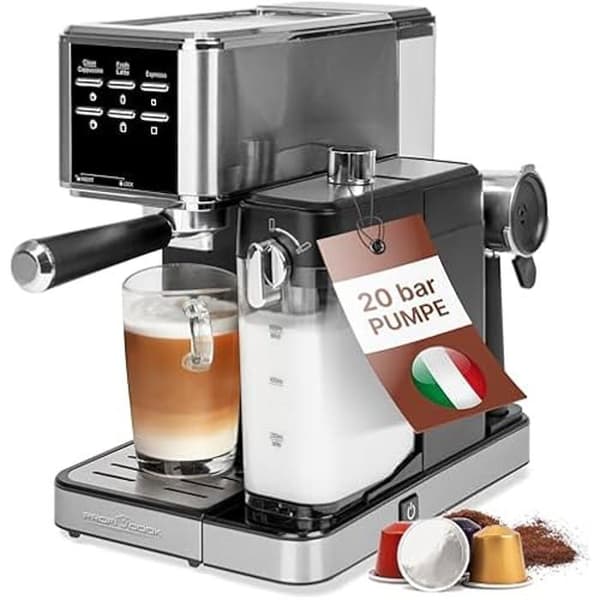 ProfiCook® Espressomaskin 2 i 1 för kaffepulver och kompatibla Nespresso-kapslar - Kaffefiltermaskin 20 bar - med system