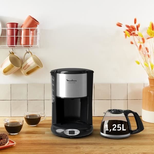 MOULINEX Subito Filter kaffebryggare, 1,25 L, 10 till 15 koppar kaffe, Programmerbar 24 timmar, Anti-dropp system FG362810