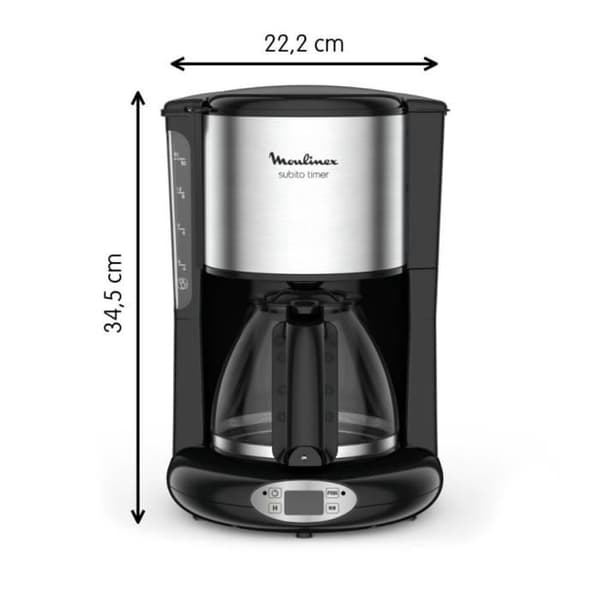 MOULINEX Subito Filter kaffebryggare, 1,25 L, 10 till 15 koppar kaffe, Programmerbar 24 timmar, Anti-dropp system FG362810