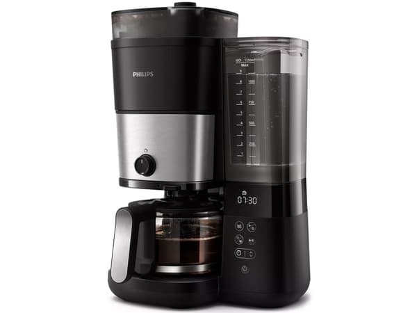 Philips All-in-1 Brew HD7888 Kaffebryggare med kvarn, Droppande kaffebryggare, 1,25 l, Kaffebönor, Inbyggd kvarn, Svart, Silver