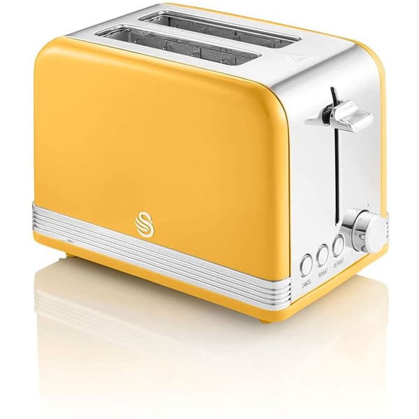 Retro Set Petit-Frukost Vattenkokare 1,8L Trådlös, Brödrost 2 Stora Skivor SWAN STP7050YELNEU 850W Gul 57928