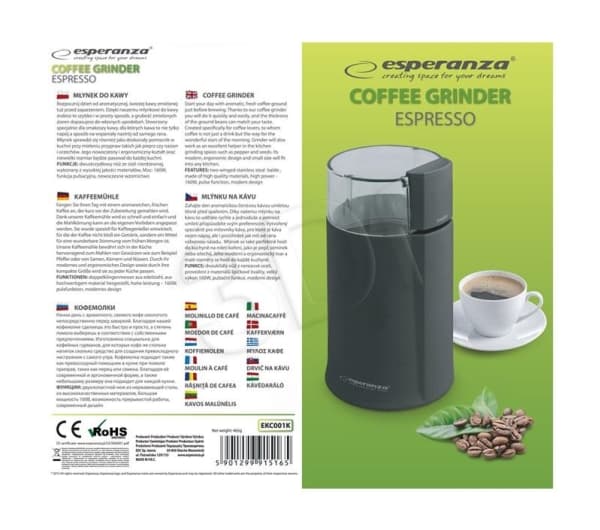 Esperanza ESPRESSO - Kaffekvern - 160 W - svart