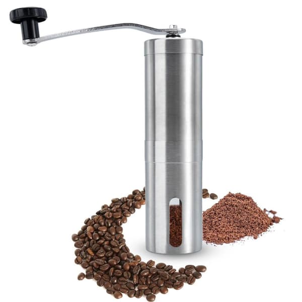 Kaffekvern i silver Manuell i rustfritt stål for maling av kaffe Håndkaffekvern Espressokvern