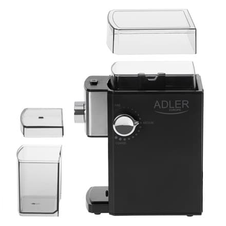 Adler | AD 4448 | Kaffekværn | 300W | Kaffebønner kapacitet 250 g | Antal kopper 12 pr. beholder stk. | Sort