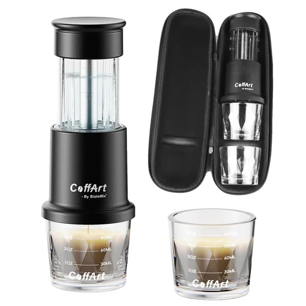 Bärbar Espresso Kaffeautomat, 2-i-1 Design, Snabb Bryggtid,Med påse, 2 koppar