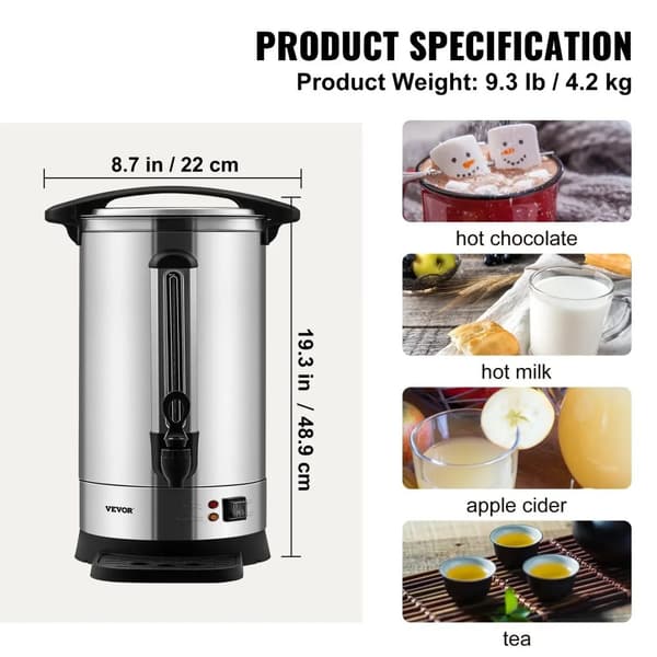 Kaupallinen kahvikeitin, suuri kapasiteetti 9,75 L, kestävä ruostumaton teräs,9,75 L