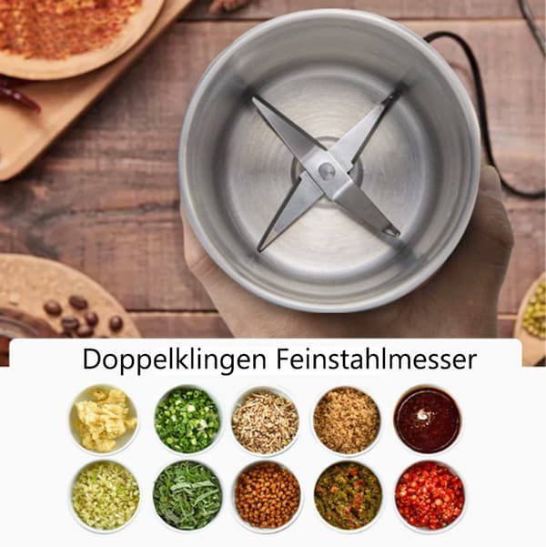 Sähköinen kahvimylly irrotettavalla ruostumattomasta teräksestä valmistetulla kulholla