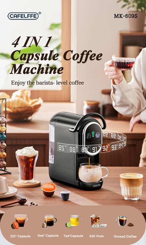 Cafelffe Kapselkaffemaskin, 19 Bar Tryck, Bryggning av Varmt och Kallt,EU