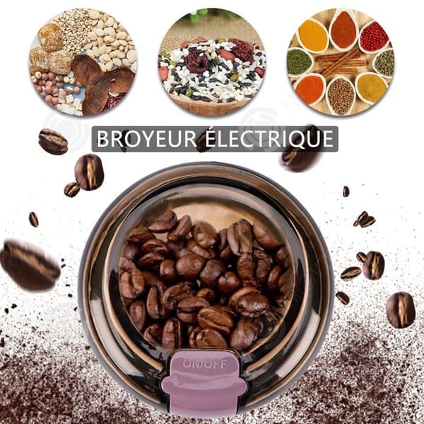 INN Kaffekvarn 9x9x19cm kapacitet 50g linfrökvarn nötter peppar kryddor frön kaffe och annat 240V Lila med blad