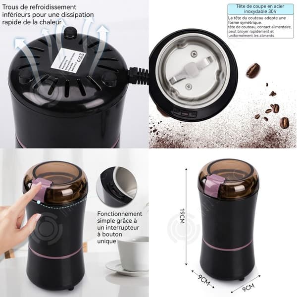 INN Kaffekvarn 9x9x19cm kapacitet 50g linfrökvarn nötter peppar kryddor frön kaffe och annat 240V Lila med blad