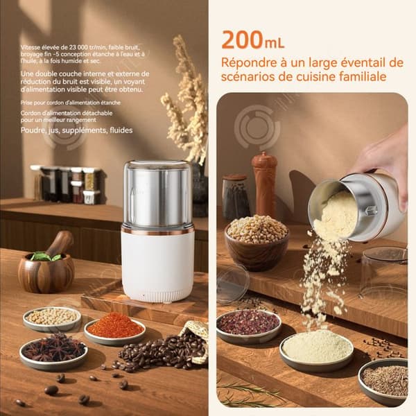 INN elektrisk kaffekvarn 200ml 150w 17x9cm Avtagbar och tvättbar kvarn Kaffebönkvarn Basbrusreducering