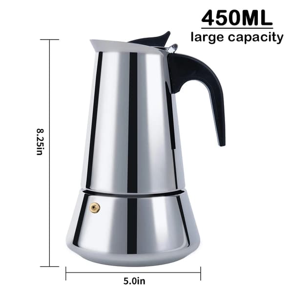 Stovetop Espresso Maker, 9 kop kapacitet, holdbart rustfrit stål,Sølv, ingen