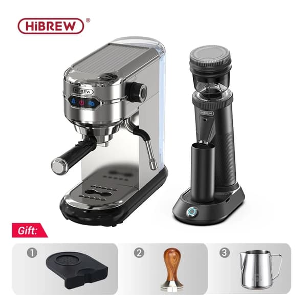 HejBREW Espresso Kaffebryggare, 20 Bar Pumptryck, Rostfritt Stål Hus,H11G5 Jug Mat Tamper, EU