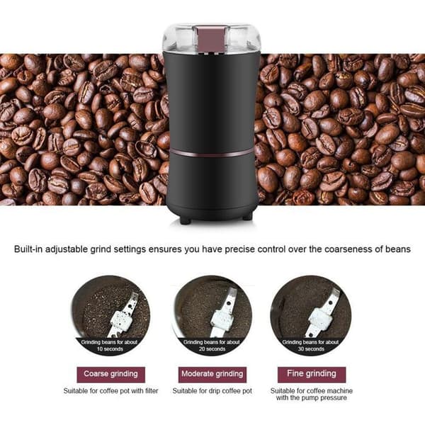 Kaffekvarn - Elektrisk kaffekvarn - Svart - 400W - med synlig täckning, för nötter, peppar, kryddor, kaffebönor