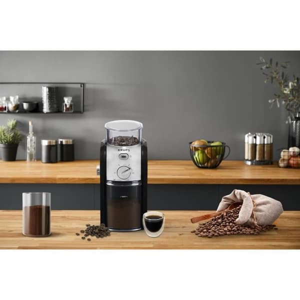 KRUPS GVX242 elektrisk kaffekvarn - Metallsvart - 17 justeringsnivåer - 2 till 14 koppar