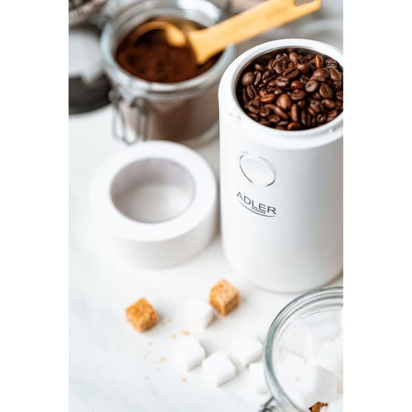 Elektrisk kaffekvarn, frön och nötter, dubbelt stålblad, kapacitet 75g Adler AD4446-WS 150W Vit 00457