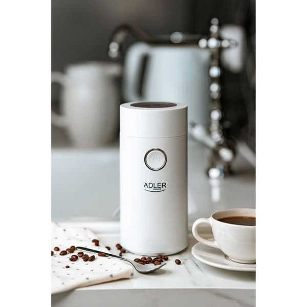 Elektrisk kaffekvarn, frön och nötter, dubbelt stålblad, kapacitet 75g Adler AD4446-WS 150W Vit 00457