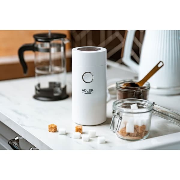 Elektrisk kaffekvarn, frön och nötter, dubbelt stålblad, kapacitet 75g Adler AD4446-WS 150W Vit 00457