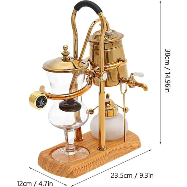 Gylden Siphon Kaffemaskine, 400ml Kapacitet, Retro Stil, Manuel Betjening,Guld