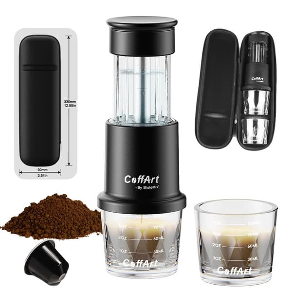 Bärbar Espresso Kaffeautomat, Manuell Drift, Kompakt Design,med väska