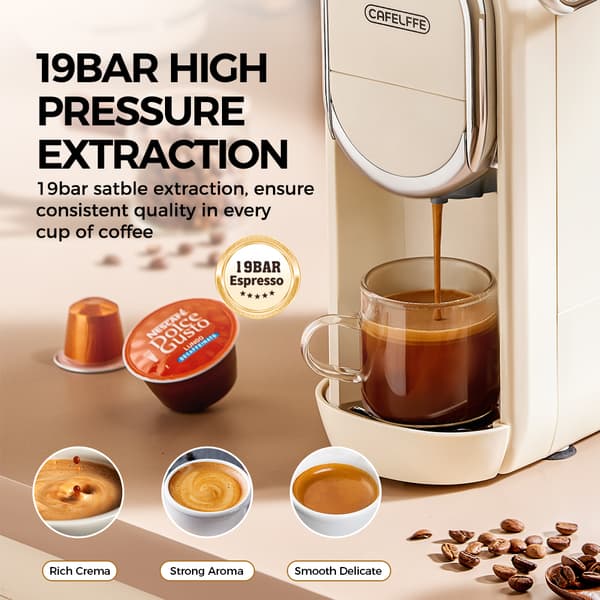 Cafelffe Kaffemaskin, 3-i-1 Kompatibilitet, 19 Bar Pumptryck,EU