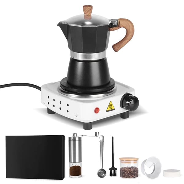 Moka Pot Espresso-set, 150 ml kapacitet, värmebeständig handtag,svart