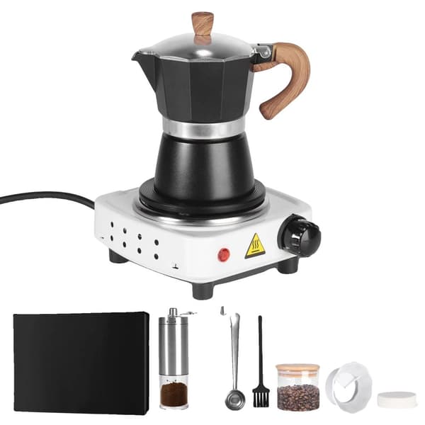 Moka Pot Espresso-set, 150 ml kapacitet, värmebeständig handtag,svart