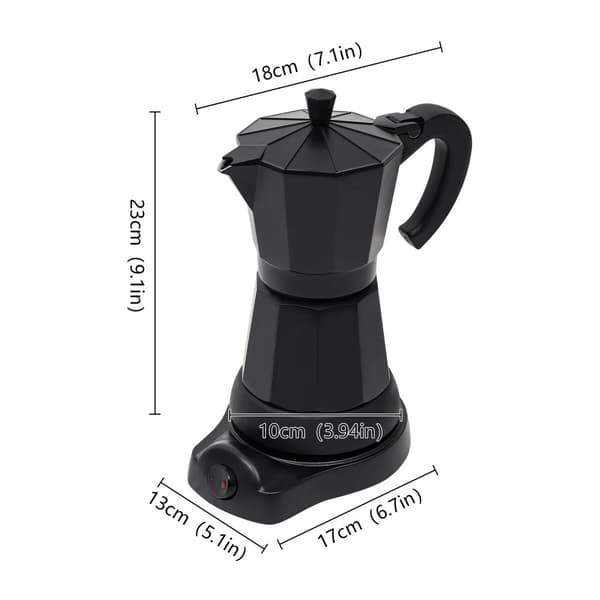 Elektrisk Moka Pot, 300 ml Kapacitet, Elegant Sort Design,SortSort