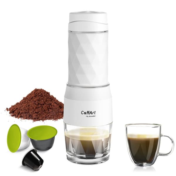 Bærbar Kaffemaskine, Håndtryk, Rejsevenlig, hvid