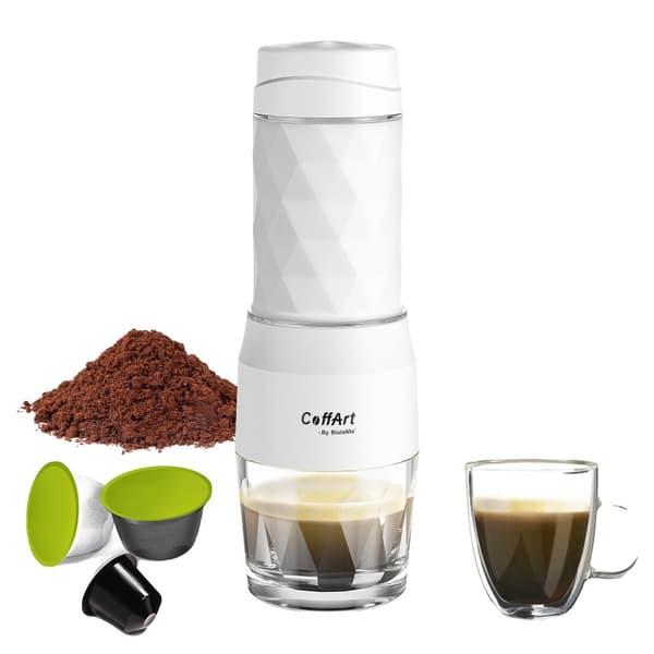 Bærbar Kaffemaskine, Håndtryk, Rejsevenlig, hvid