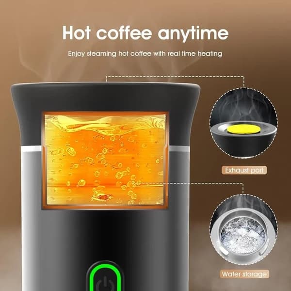 Lollanda 3-i-1 portabel espressomaskin, sladdlös, snabbuppvärmning, för kaffekapslar och malet kaffe, enkel USB-laddning