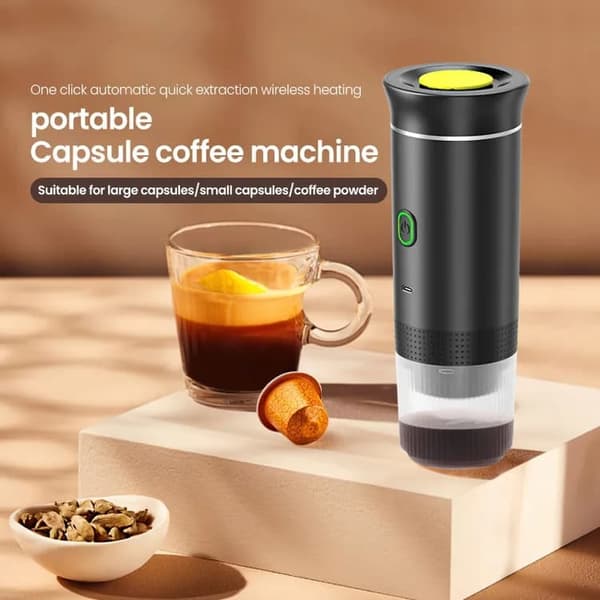 Lollanda 3-i-1 portabel espressomaskin, sladdlös, snabbuppvärmning, för kaffekapslar och malet kaffe, enkel USB-laddning