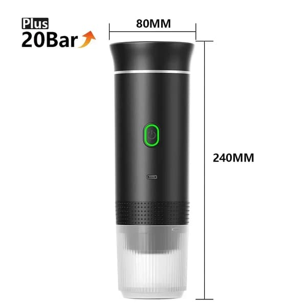 Bärbar Espressomaskin, 20 Bar Tryck, Kompatibel med Malet Kaffe och Kapslar, Bekväm USB-laddning,Svart