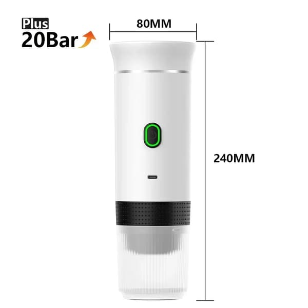 Bärbar Espressomaskin, 20 Bar Tryck, Kompatibel med Malet Kaffe och Kapslar, Bekväm USB-laddning,Vit