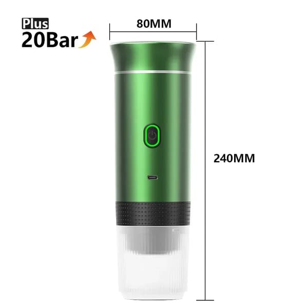 Bärbar Espressomaskin, 20 Bar Tryck, Kompatibel med Malet Kaffe och Kapslar, Bekväm USB-laddning,Grön