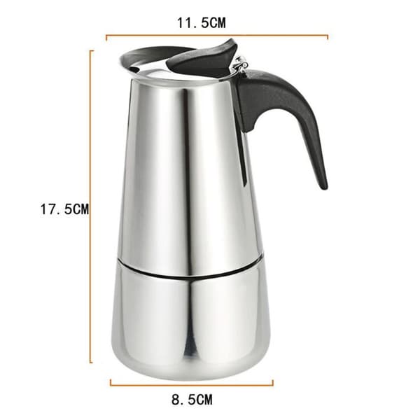 Espresso-maskine, 200 ml kapacitet, 4 kopper, rustfrit stål,Sølv