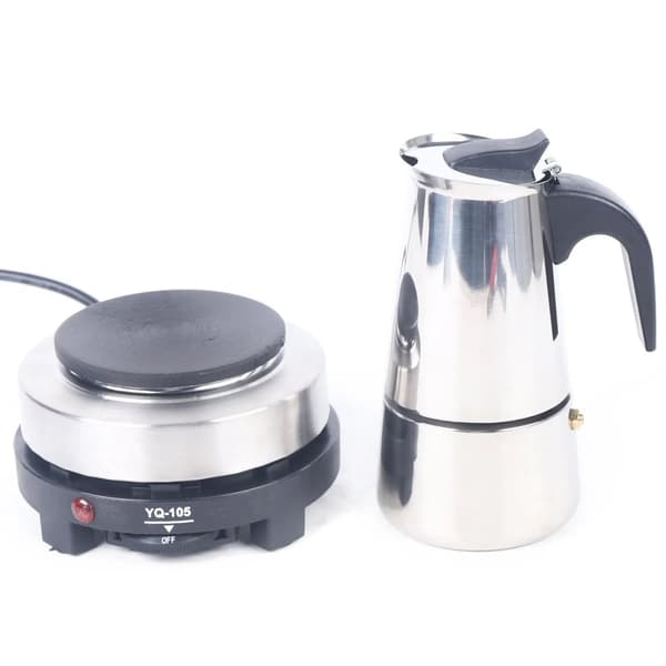Espresso-maskine, 220V, 200ml kapacitet, inkluderer elektrisk komfur,Sølv